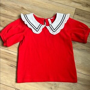 Girls Sailor Collar Top Red White Blue